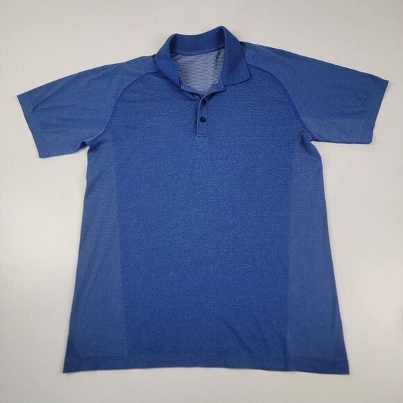 Lululemon Polo Metal Vent Tech Shirt Mens Large Blue Active Stretch Performance - Picture 1 of 9